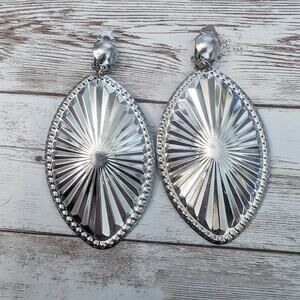 Vintage Clip On Earrings - Extra Large Silver Tone Dangle - Some Bronzing